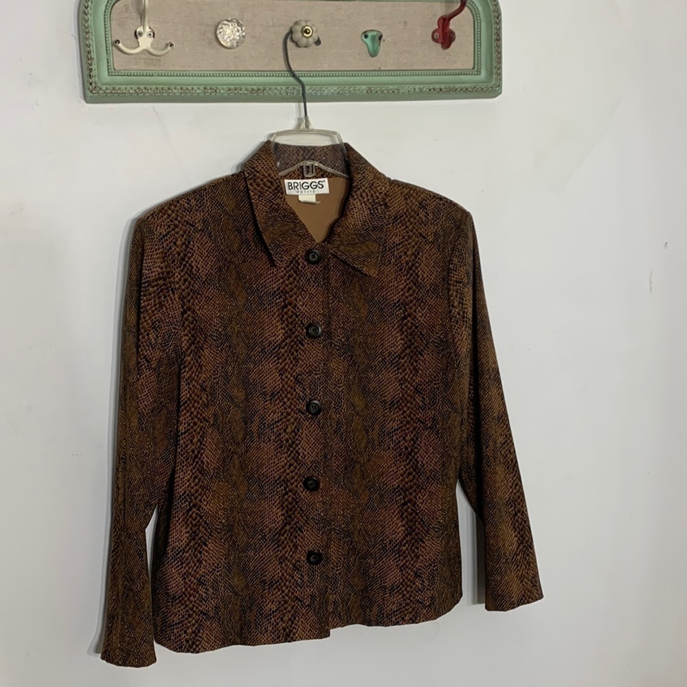Vintage Briggs Petite Brown Snakeskin button front shirt jacket medium